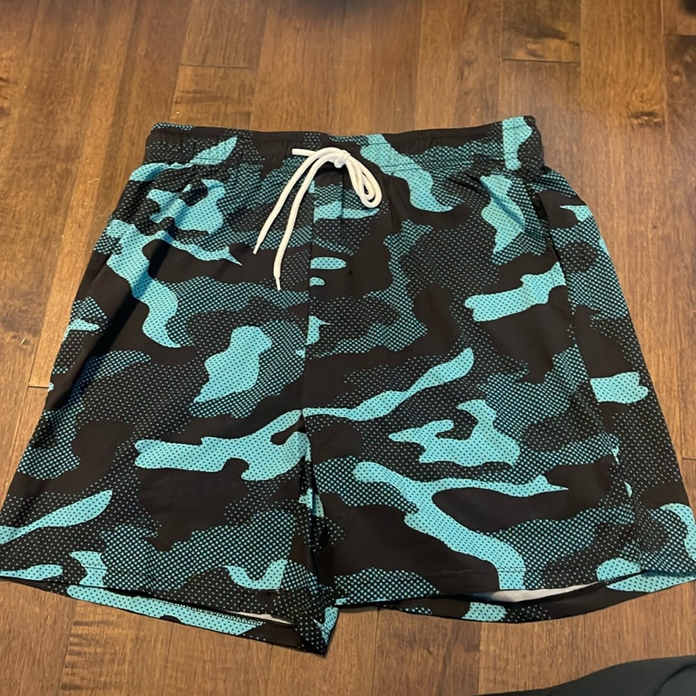 Blue camo swim shorts